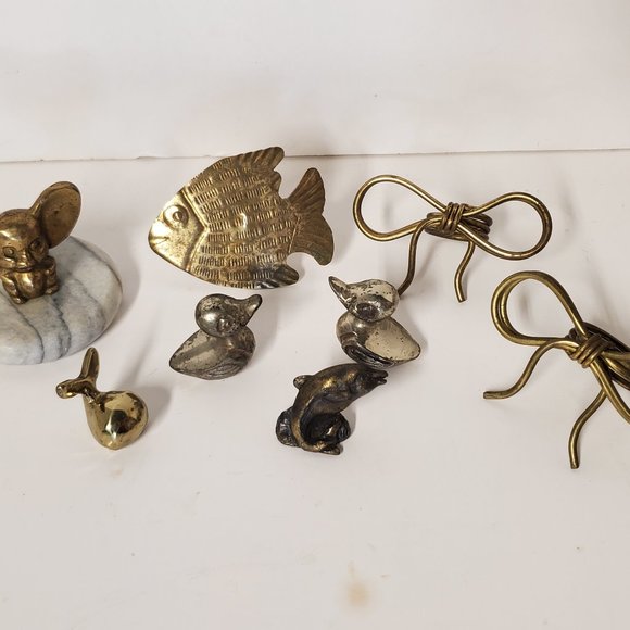 Brass Window Box Collectibles Lot of 8 Vintage Fish Dolphin Whale Mouse Bows - Picture 1 of 12